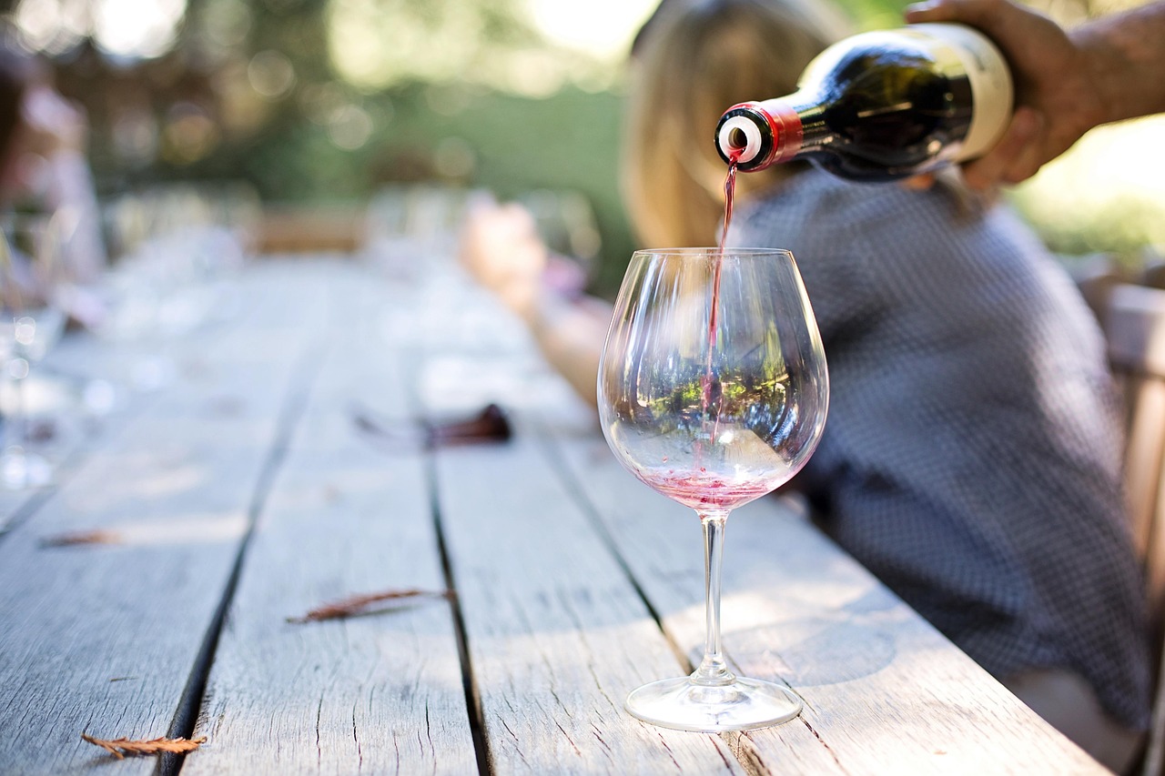Glasses of local wine on a stone table.