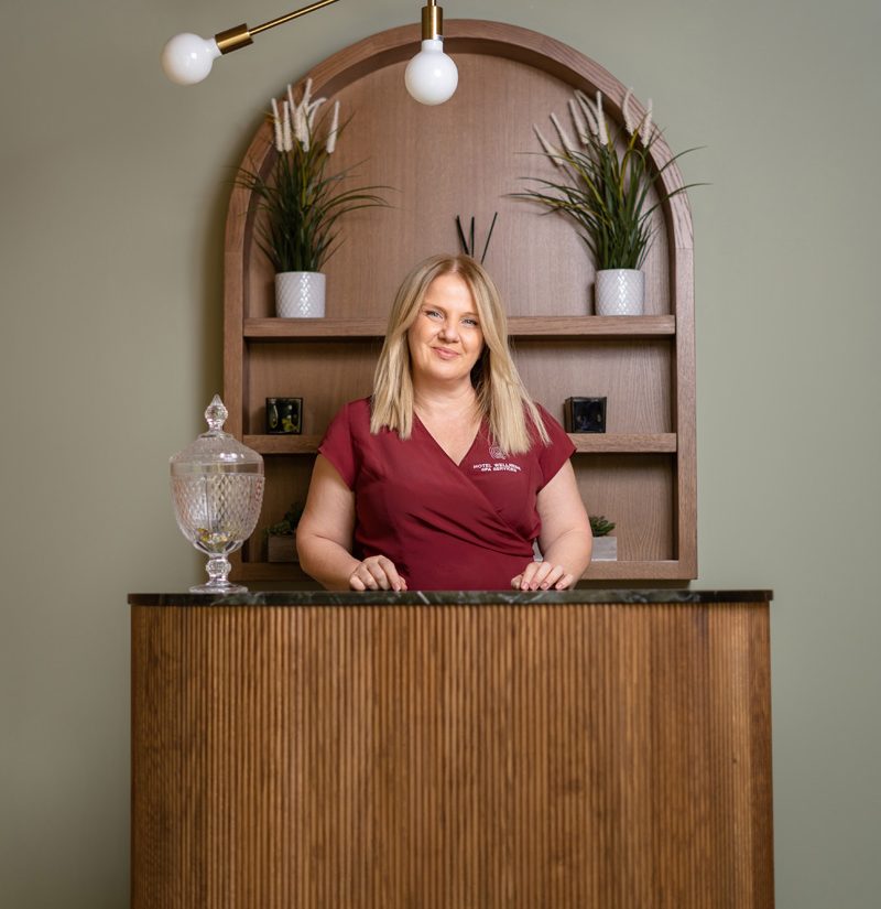 Spa receptionist at the wellness desk