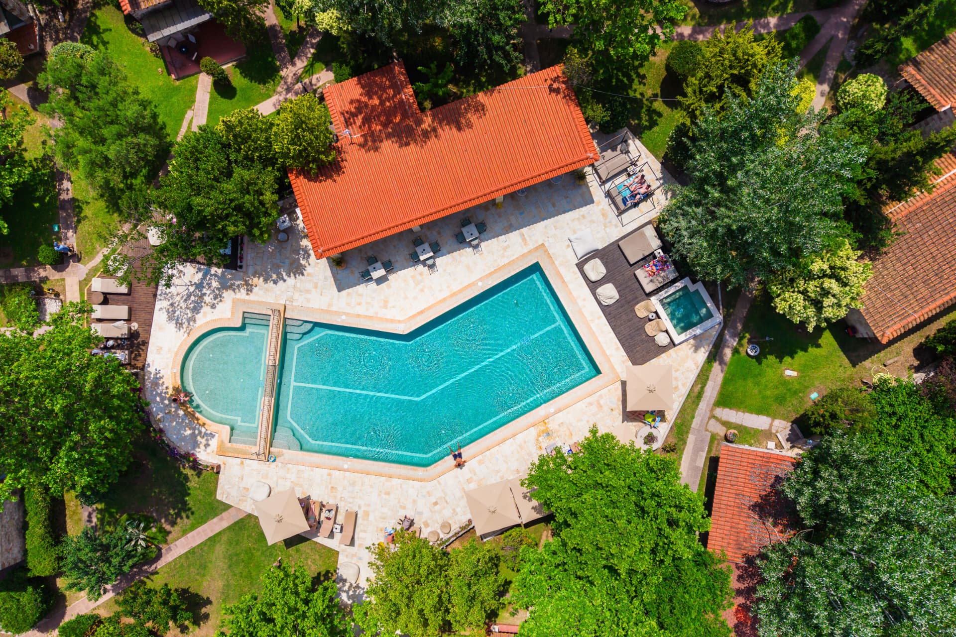 Overhead view of the Petrino pool and terrace