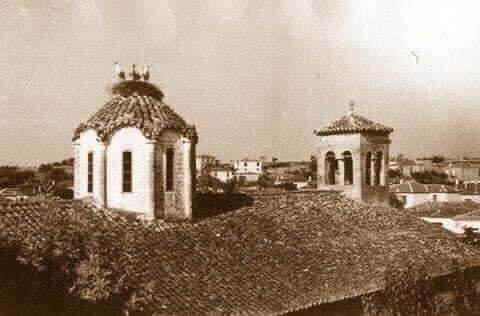 Historic bell towers of Afytos above the rooftops
